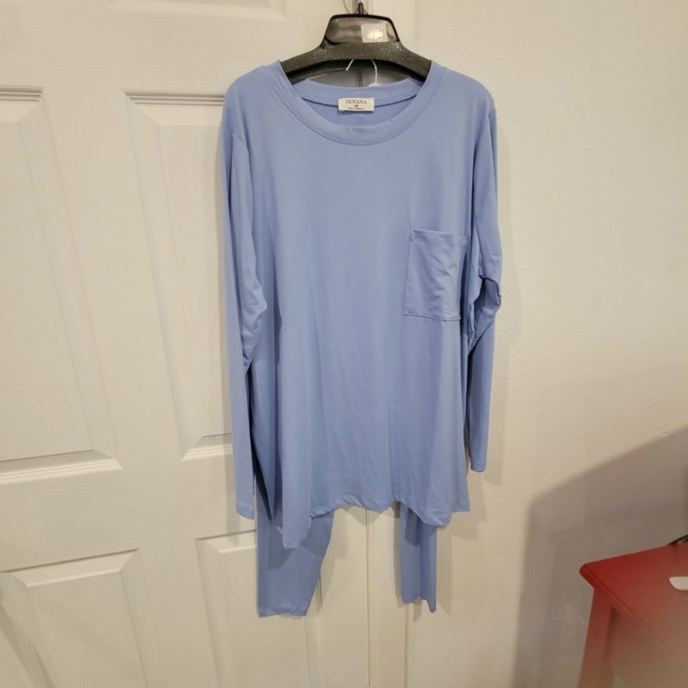 New Baby Blue Jersey like fabric 2-pc pantsuit plus size 2v
